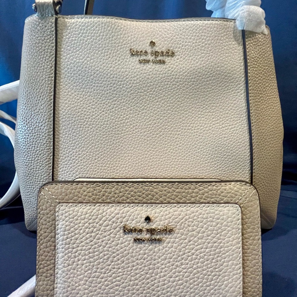 NWT Kate Spade Lena Light Sand Pebb Colorblock Satchel and Bilfold Pair - Picture 14 of 14